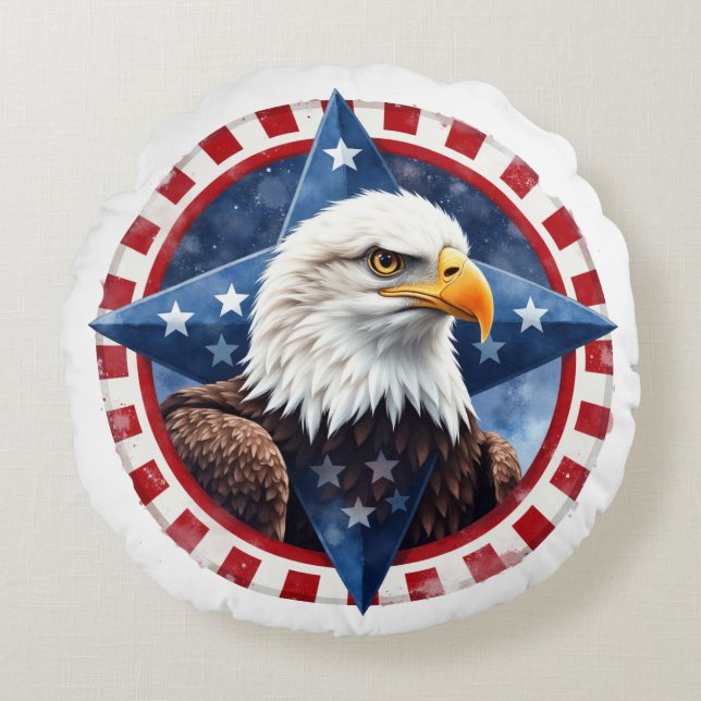 Bold Patriotic Eagle Emblem  Round Pillow (Front)
