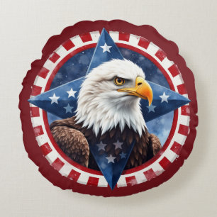 Bold Patriotic Eagle Emblem Round Pillow