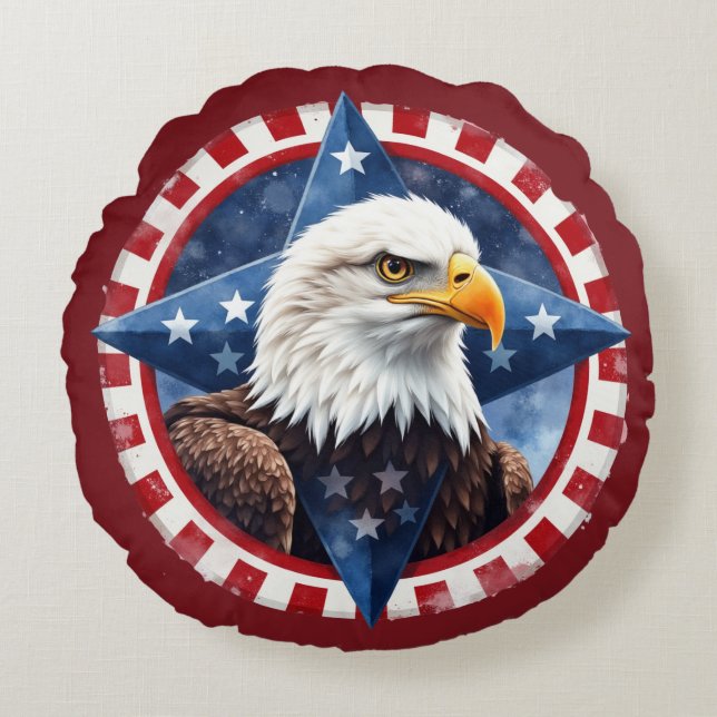 Bold Patriotic Eagle Emblem  Round Pillow (Front)