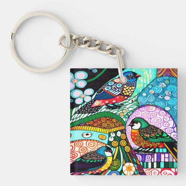 Bold Pattern Modern BIRDS Keychain (Front)