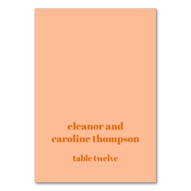 Bold Peach Orange Retro Custom Wedding Place Card (Front)