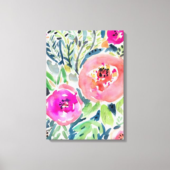 Bold Peach Painterly Watercolor Floral Canvas Print (Front)