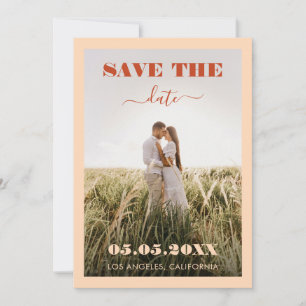 Bold Peach & Terracotta 2 Photo Simple Wedding Save The Date
