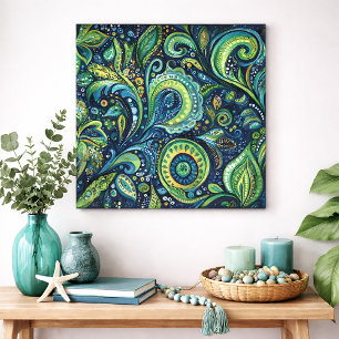 Bold Peacock Paisley Watercolor Wall Art
