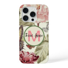 Bold Peony Flowers and Butterflies with Monogram