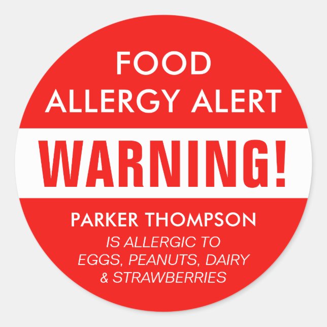 Bold Personalized Food Allergy Alert Kids Classic Round Sticker (Front)
