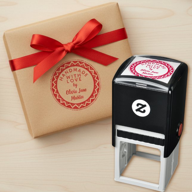 Bold Personalized Handmade With Love Round Self-inking Stamp (Handmade with love stamp for a creative entrepreneur. )