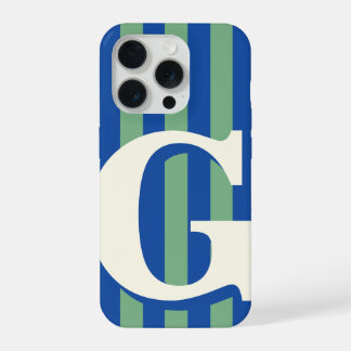 Bold Personalized Initial, Blue and Green Stripe iPhone 15 Pro Case