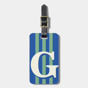 Bold Personalized Initial, Blue and Green Stripe Luggage Tag