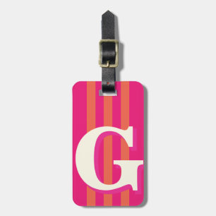 Bold Personalized Initial, Pink and Orange Stripe Luggage Tag