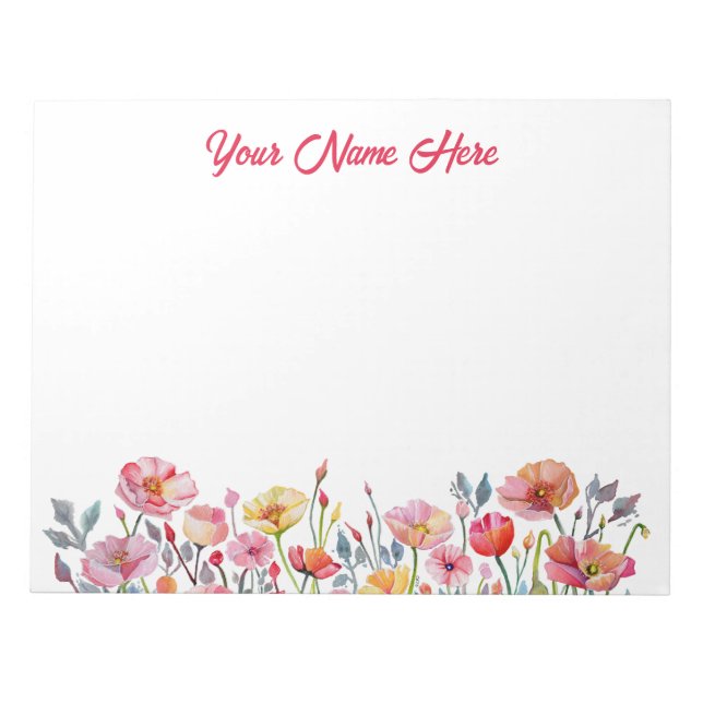 Bold, Personalized Notepad with Poppy Theme (Front)
