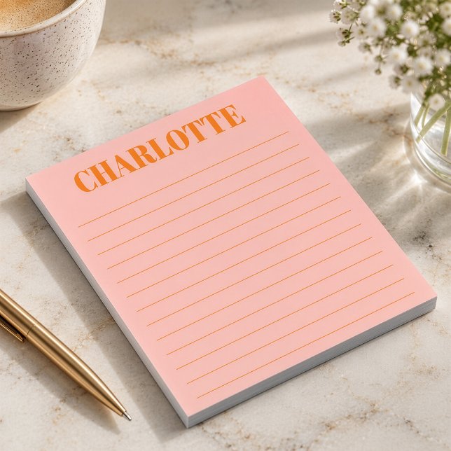 Bold Personalized Pink Orange Large Name Lined Notepad (Creator Uploaded)