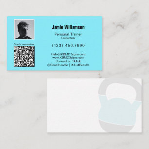 Bold Photo QR Code Personal Message Electric Blue Business Card