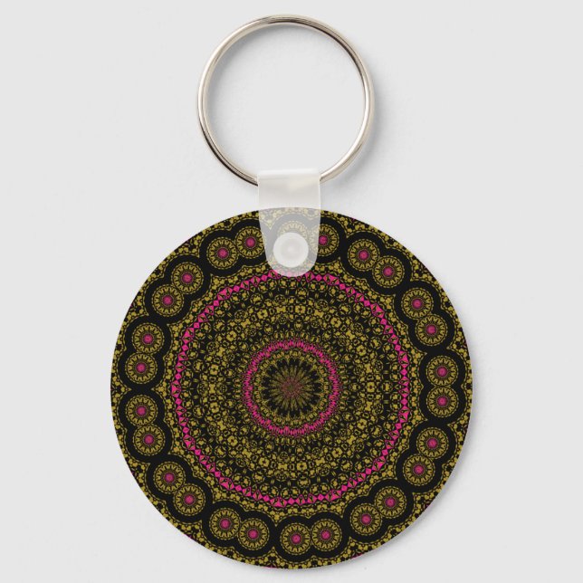 Bold Pink and Black Kaleidoscope KEY CHAIN (Front)
