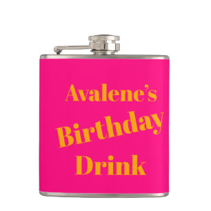 Bold Pink and Bright Orange Birthday Celebration Hip Flask