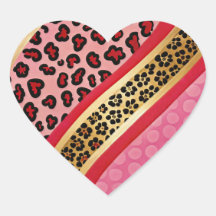 Bold Pink and Gold Leopard Print Heart Sticker