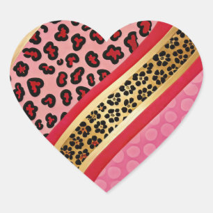 Bold Pink and Gold Leopard Print Heart Sticker