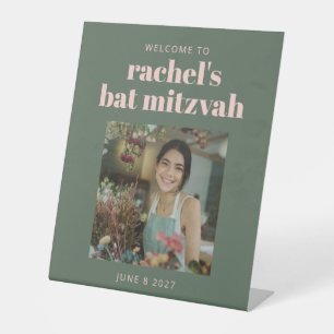 Bold Pink and Green Bat Mitzvah Photo Welcome Pedestal Sign
