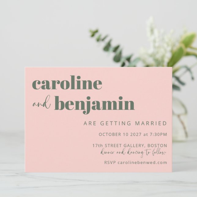 Bold Pink and Green Elegant Chic Modern Wedding Invitation (Standing Front)