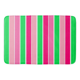 Bold Pink and Green Stripes Bath Mat