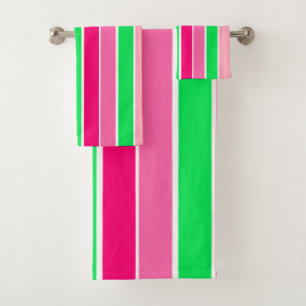 Bold Pink and Green Stripes  Bath Towel Set