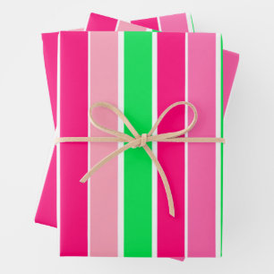 Bold Pink and Green Stripes  Wrapping Paper Sheet