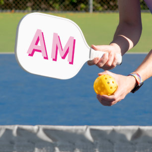 Bold Pink and Hot Pink Monogram Initials Pickleball Paddle