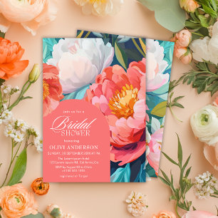 Bold Pink and orange Bride in bloom Bridal shower Invitation