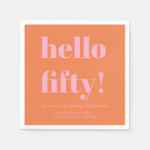 Bold Pink and Orange Modern 50th Birthday Custom Napkin