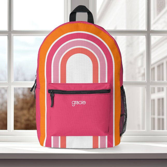 Bold Pink and Orange Rainbow with Name Printed Backpack (Creator Uploaded)