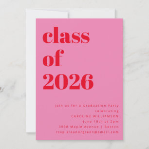 Bold Pink and Red 2026 Photo Graduation Party Invitation