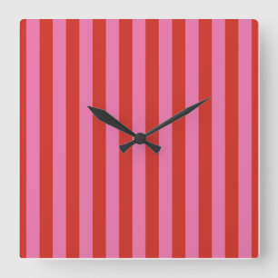 Bold Pink and Red Circus Funhouse Stripes Square Wall Clock