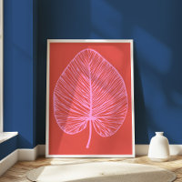 Bold Pink and Red Leaf Minimalist Botanical Art