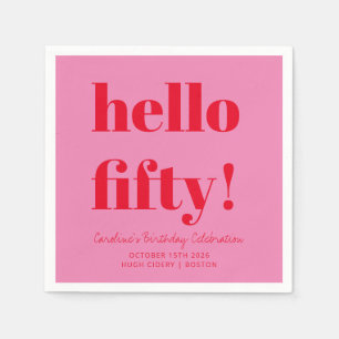 Bold Pink and Red Modern 50th Birthday Custom Napkin