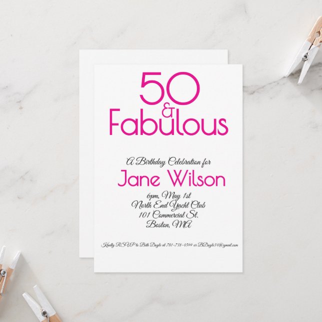Bold Pink and White 50th Birthday Invitation (Front/Back In Situ)