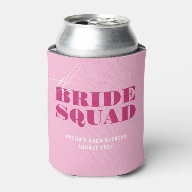 Bold Pink Bachelorette Bride Can Cooler (Can Front)