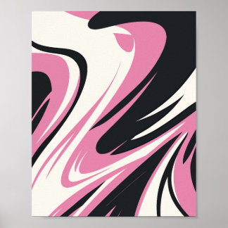 Bold Pink, Black and White Abstract Flow Poster