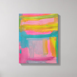 Bold Pink Blue and Yellow Abstract Painting Canvas Print