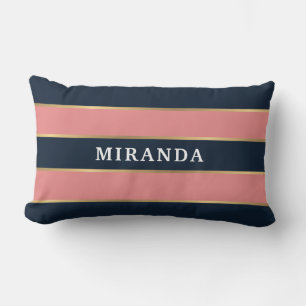Bold Pink Blue Gold Stripe Pattern Lumbar Pillow