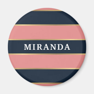 Bold Pink Blue Gold Stripe Pattern Magnet