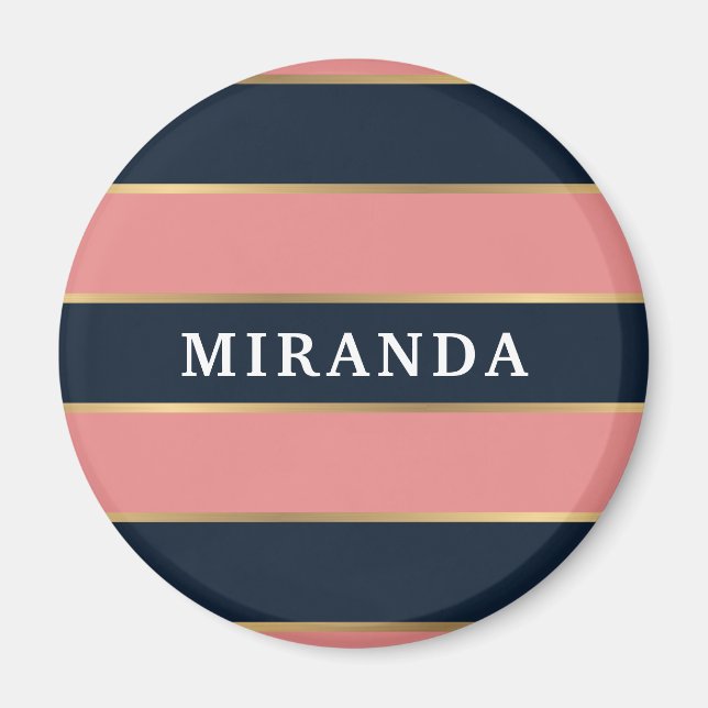 Bold Pink Blue Gold Stripe Pattern Magnet (Front)