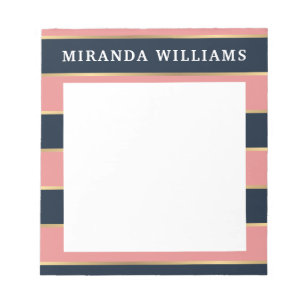 Bold Pink Blue Gold Stripe Pattern Notepad