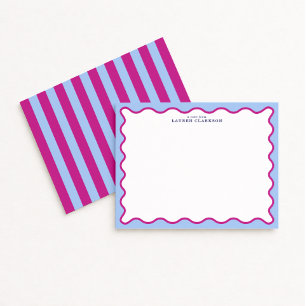 Bold Pink & Blue Striped Wavy Frame Note Card