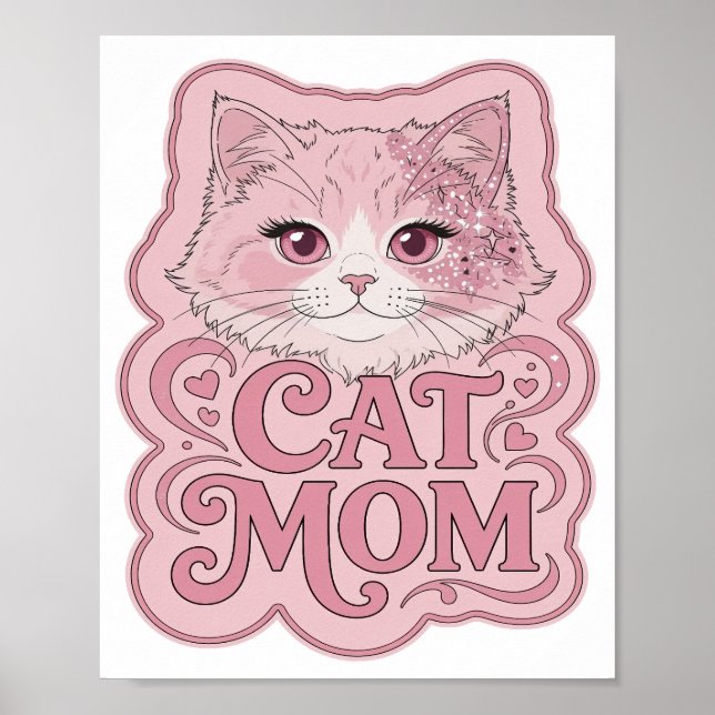 Bold Pink CAT MOM Bold Design Poster (Front)