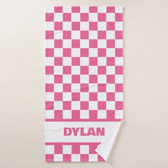 Bold Pink Chequerboard Bath Towel (Bath Towel)