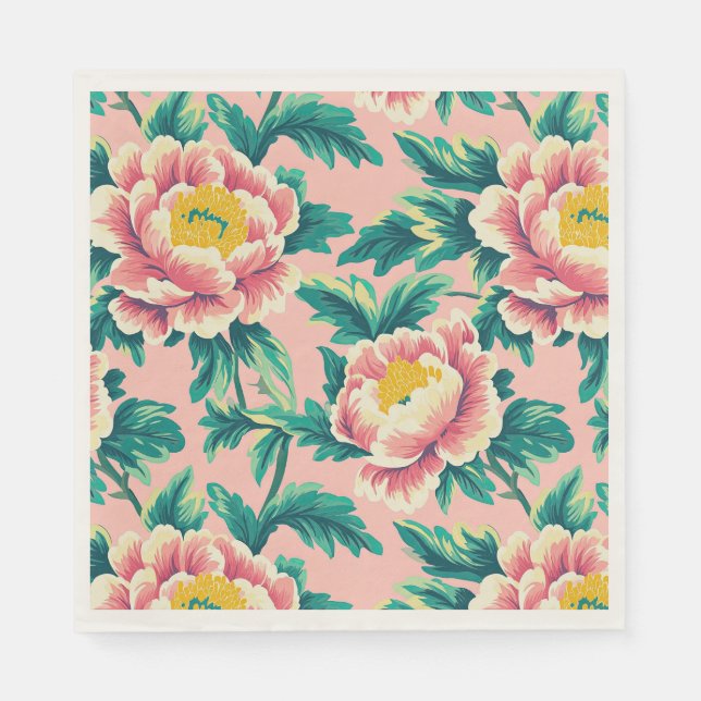 Bold Pink Chinoiserie Floral Paper Napkin (Front)