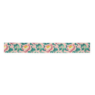 Bold Pink Chinoiserie Floral Satin Ribbon