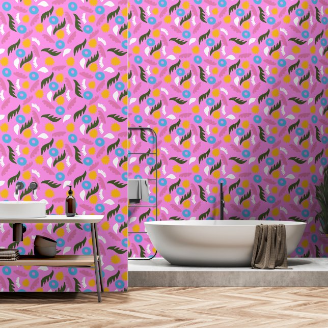 bold pink floral abstract modern pretty Wallpaper (Bathroom)