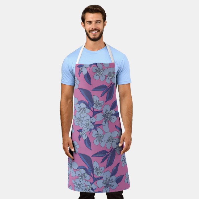 Bold Pink Floral All-Over Print Apron (Worn)