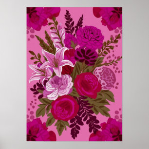 Bold Pink Floral Bouquet Ar Poster